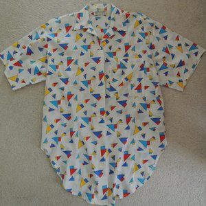 Ladies Shirt Size 12 S/S Geometric Print on White by New Forces - EUC